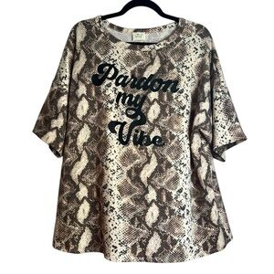 Pardon My Vibe Snake Print Short Sleeve Graphic Tee Blue Buttercup Size Large